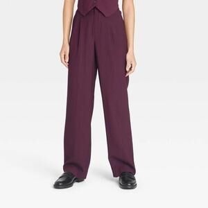Women's High-Rise Pleat Front Straight Trousers - a New Day™ Burgundy 12